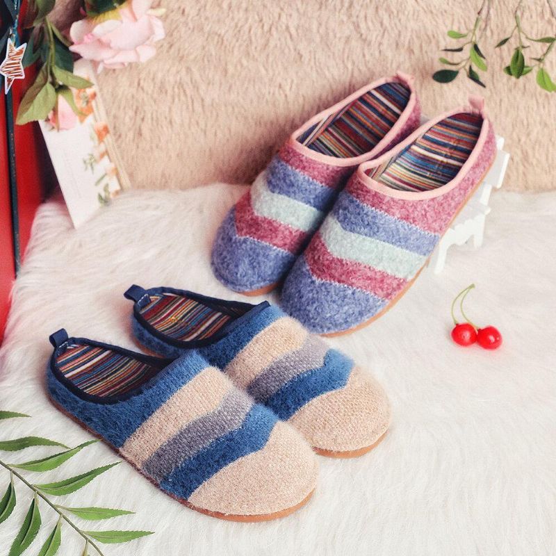 Colorblock Striped Household Cotton À Enfiler Indoor Flat Home Shoes Chaussons