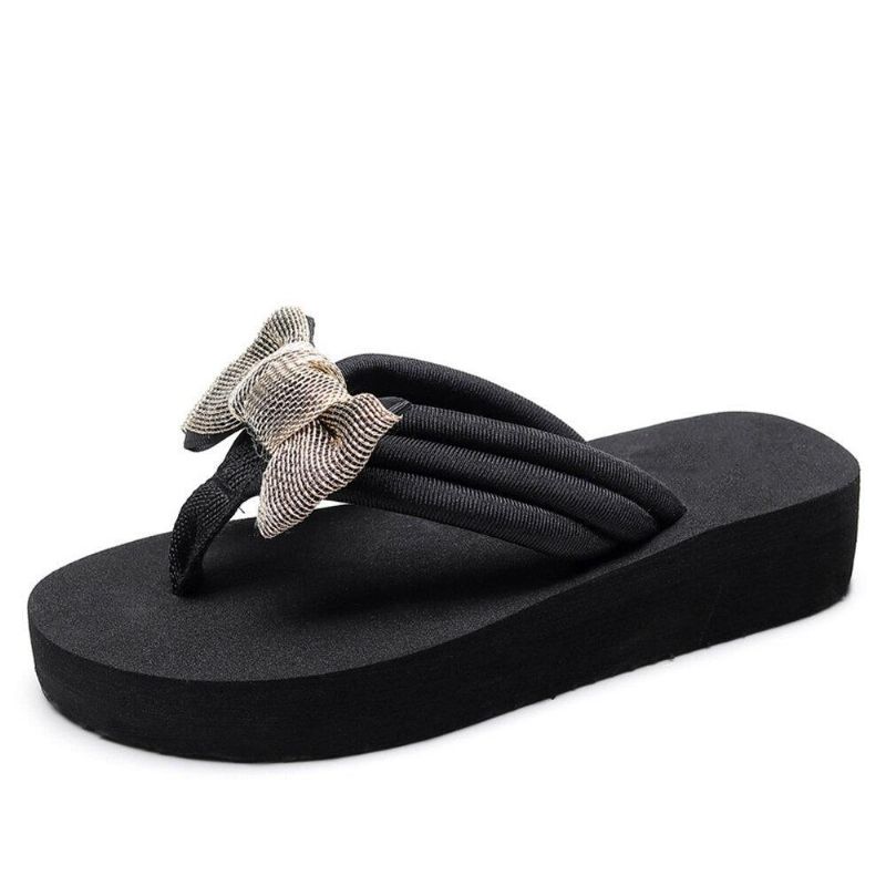 Femmes Bowknot Decor Comfy Soft Flat Platform Slides Pantoufles