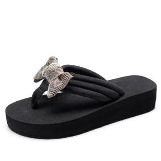 Femmes Bowknot Decor Comfy Soft Flat Platform Slides Pantoufles