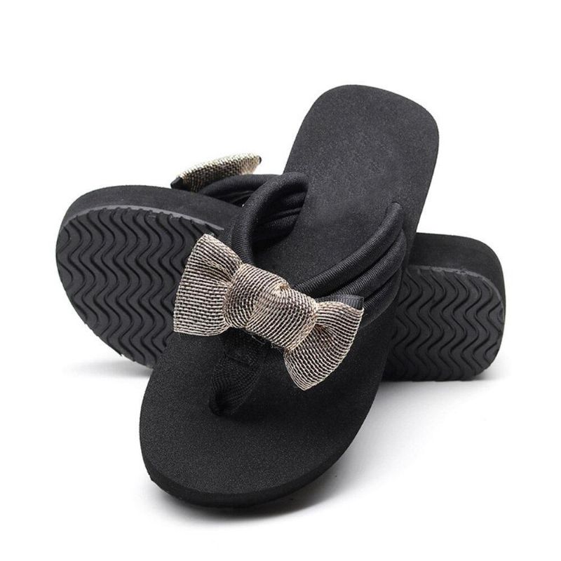 Femmes Bowknot Decor Comfy Soft Flat Platform Slides Pantoufles