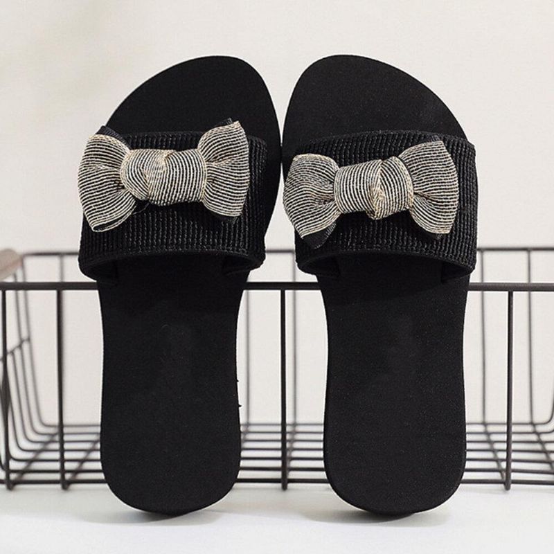 Femmes Bowknot Decor Comfy Soft Flat Platform Slides Pantoufles