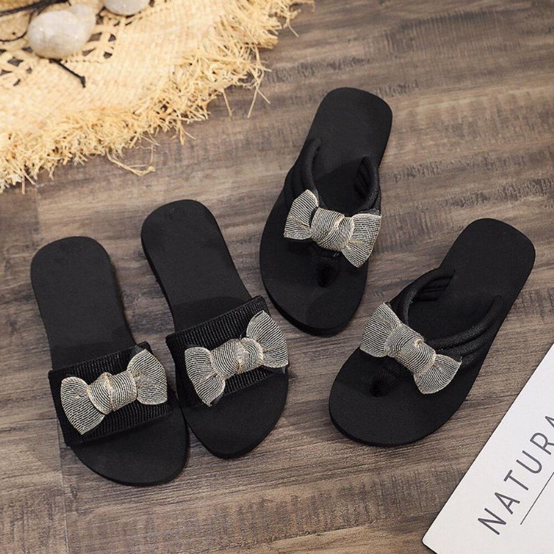 Femmes Bowknot Decor Comfy Soft Flat Platform Slides Pantoufles