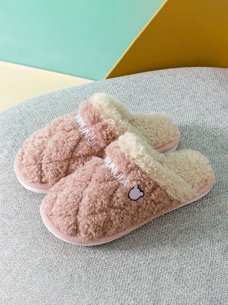 Femmes Casual Cartoon Pattern Fermé Toe Warm Plush Home Shoes