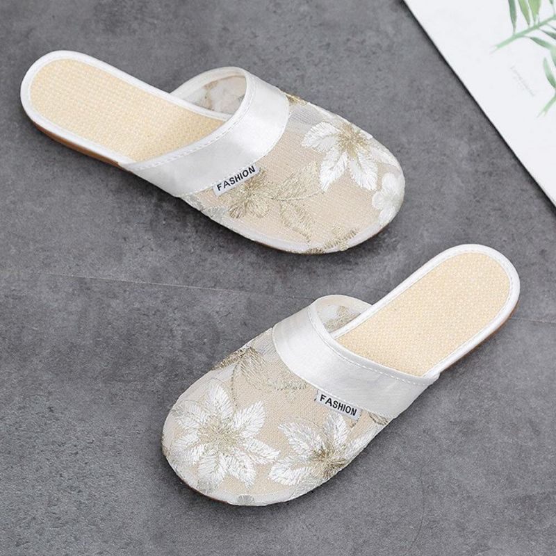 Femmes Floral Flower Pattern Hollow Out Confortable Fermé Toe Casual Flat Slipper