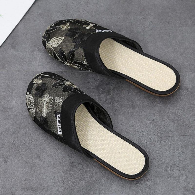 Femmes Floral Flower Pattern Hollow Out Confortable Fermé Toe Casual Flat Slipper