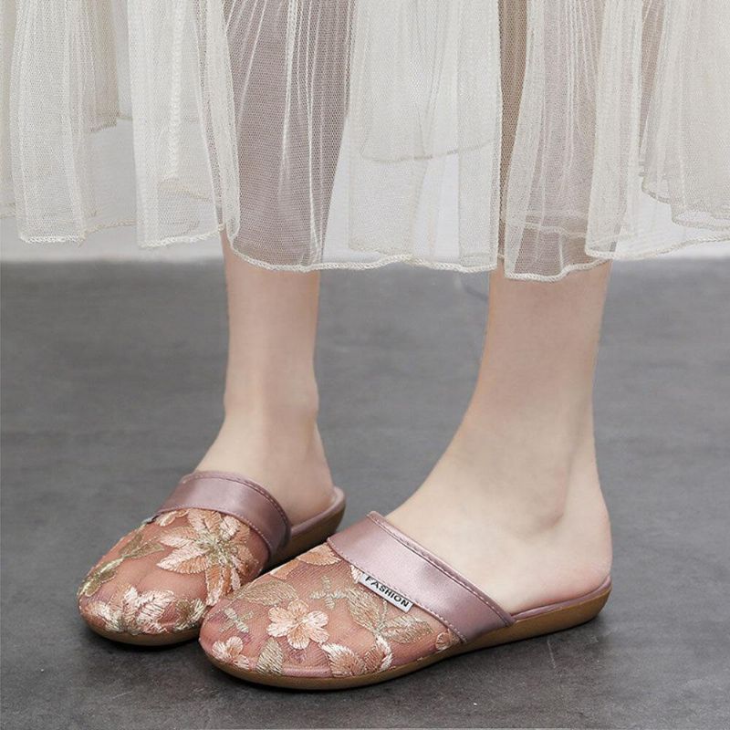 Femmes Floral Flower Pattern Hollow Out Confortable Fermé Toe Casual Flat Slipper