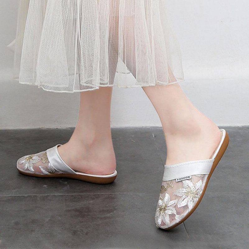 Femmes Floral Flower Pattern Hollow Out Confortable Fermé Toe Casual Flat Slipper