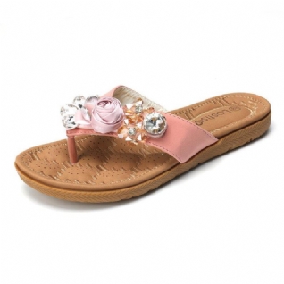 Femmes Plage Fleurs Strass Clip Toe Pantoufles