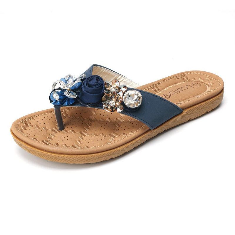 Femmes Plage Fleurs Strass Clip Toe Pantoufles