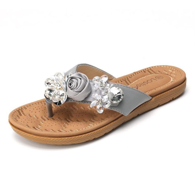 Femmes Plage Fleurs Strass Clip Toe Pantoufles