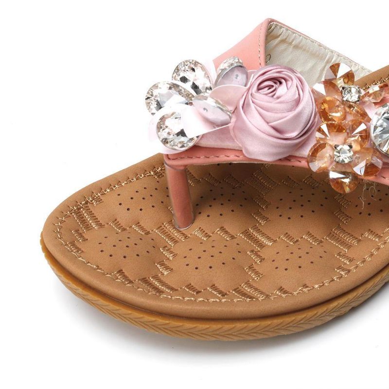 Femmes Plage Fleurs Strass Clip Toe Pantoufles