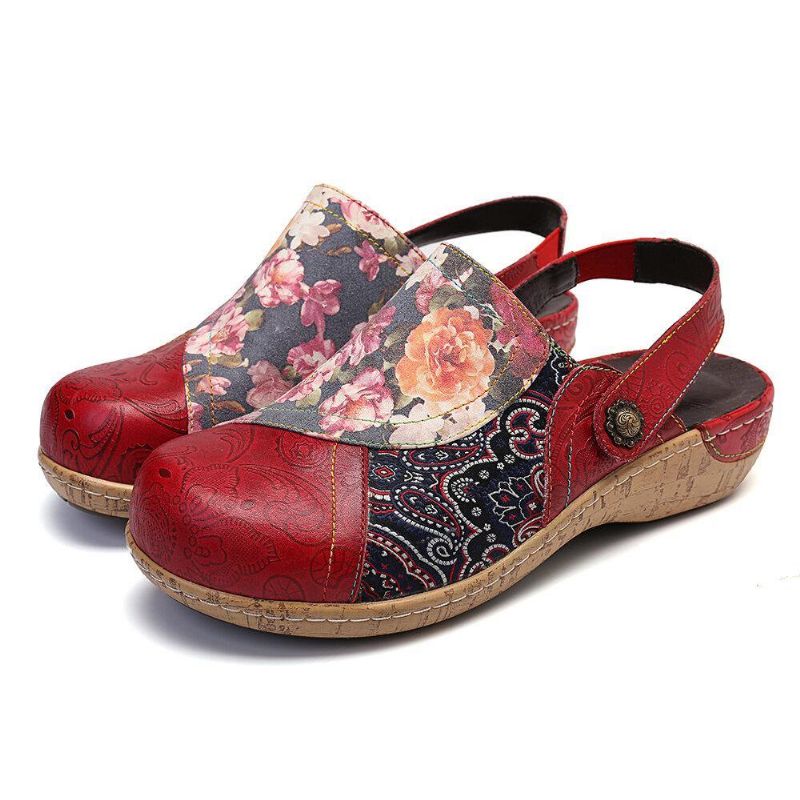 Femmes Super Comfy Bloom Flowers Splicing Retro Pattern Stitching À Enfiler Chaussures Plates