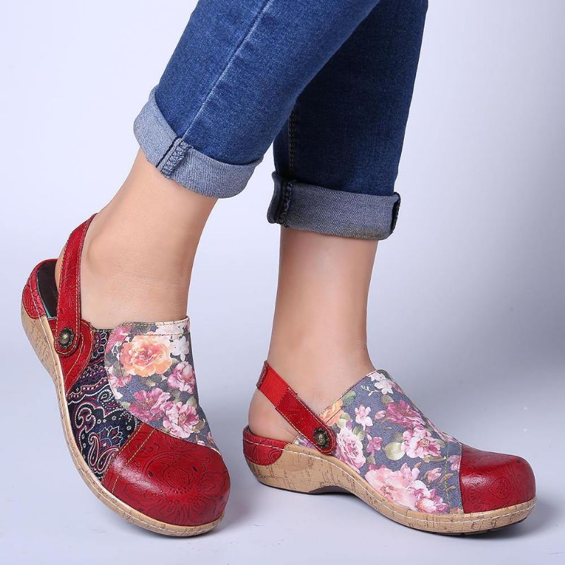 Femmes Super Comfy Bloom Flowers Splicing Retro Pattern Stitching À Enfiler Chaussures Plates