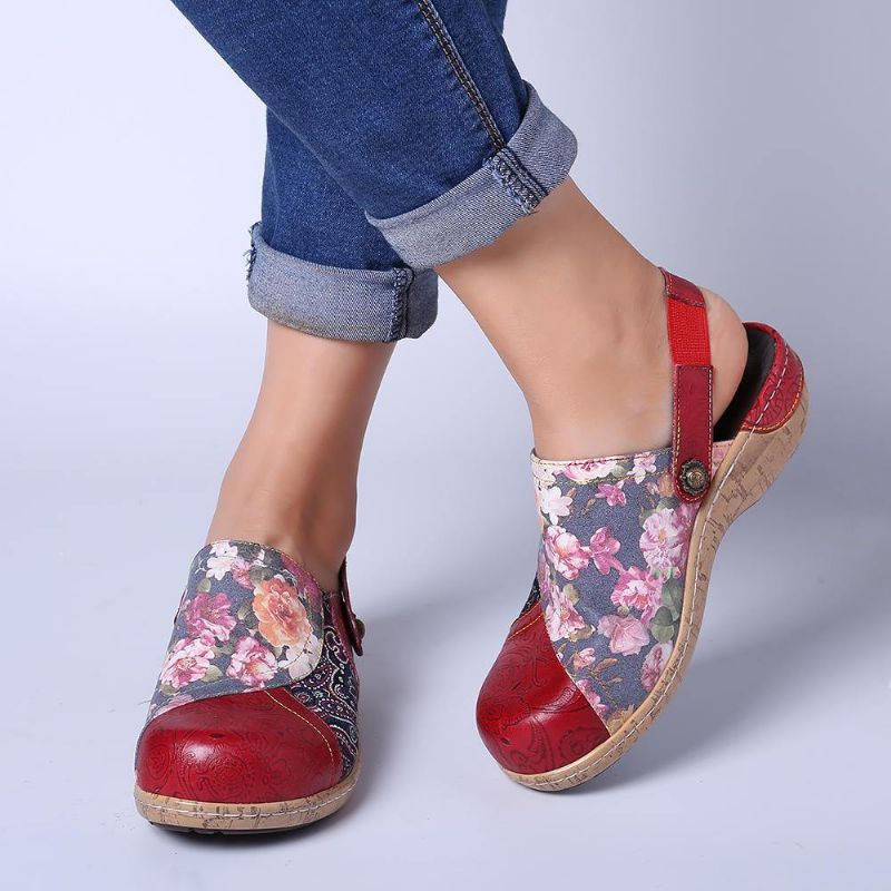 Femmes Super Comfy Bloom Flowers Splicing Retro Pattern Stitching À Enfiler Chaussures Plates