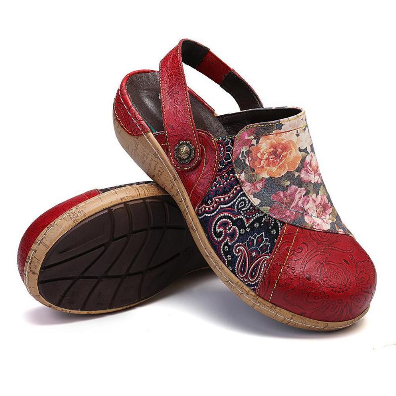 Femmes Super Comfy Bloom Flowers Splicing Retro Pattern Stitching À Enfiler Chaussures Plates