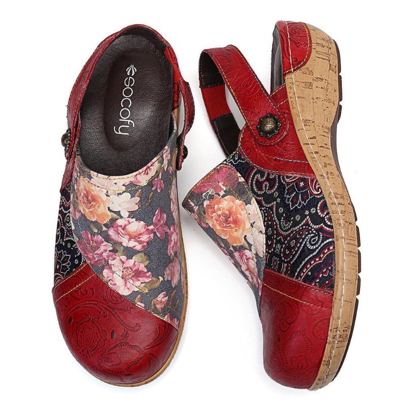 Femmes Super Comfy Bloom Flowers Splicing Retro Pattern Stitching À Enfiler Chaussures Plates