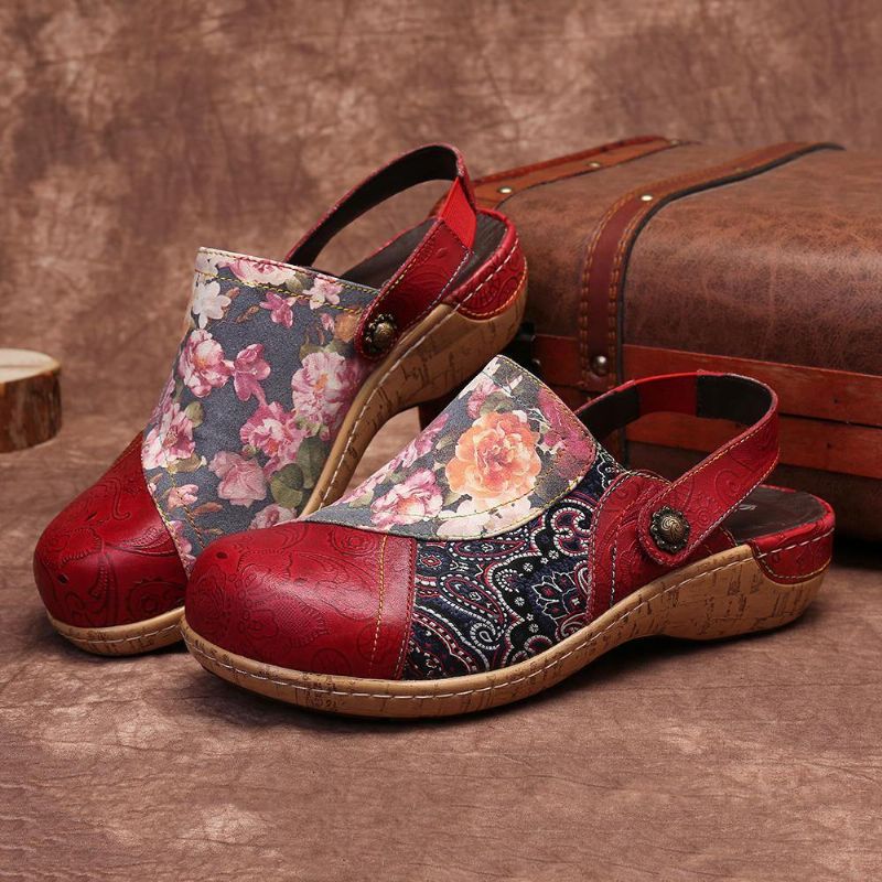 Femmes Super Comfy Bloom Flowers Splicing Retro Pattern Stitching À Enfiler Chaussures Plates