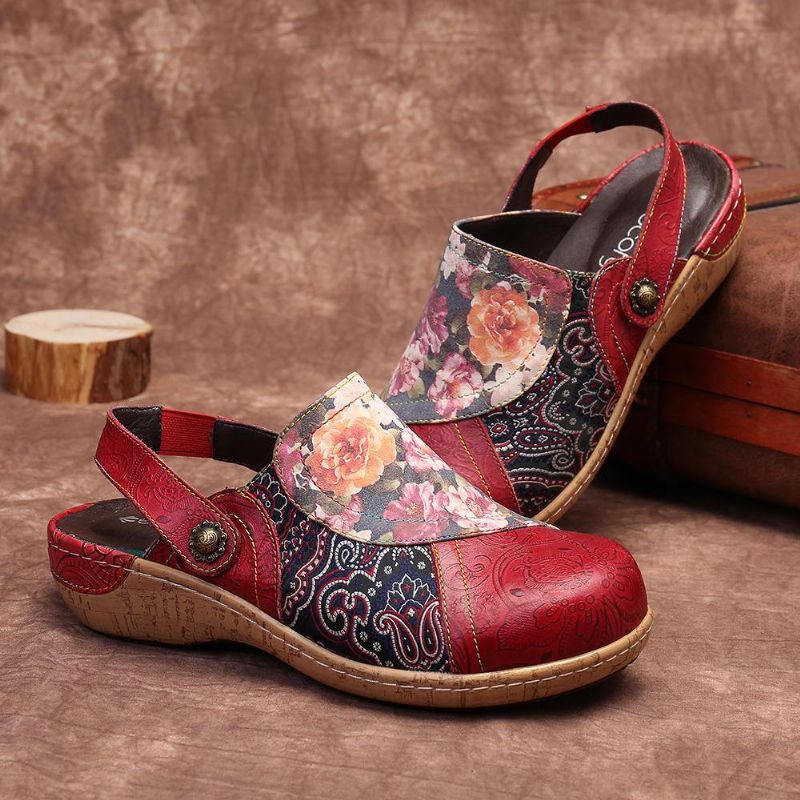 Femmes Super Comfy Bloom Flowers Splicing Retro Pattern Stitching À Enfiler Chaussures Plates