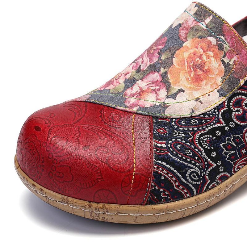 Femmes Super Comfy Bloom Flowers Splicing Retro Pattern Stitching À Enfiler Chaussures Plates