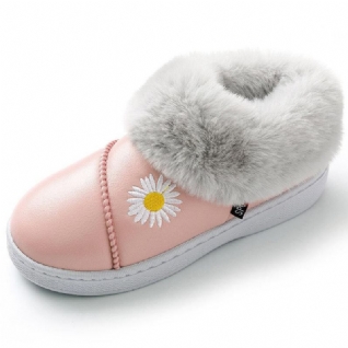 Pantoufles D'hiver Imperméables En Peluche Chaudes À Motif Marguerite Pour Femmes