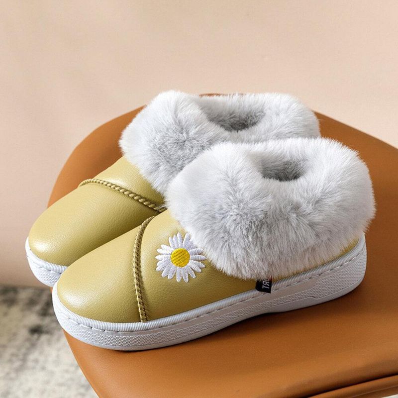 Pantoufles D'hiver Imperméables En Peluche Chaudes À Motif Marguerite Pour Femmes