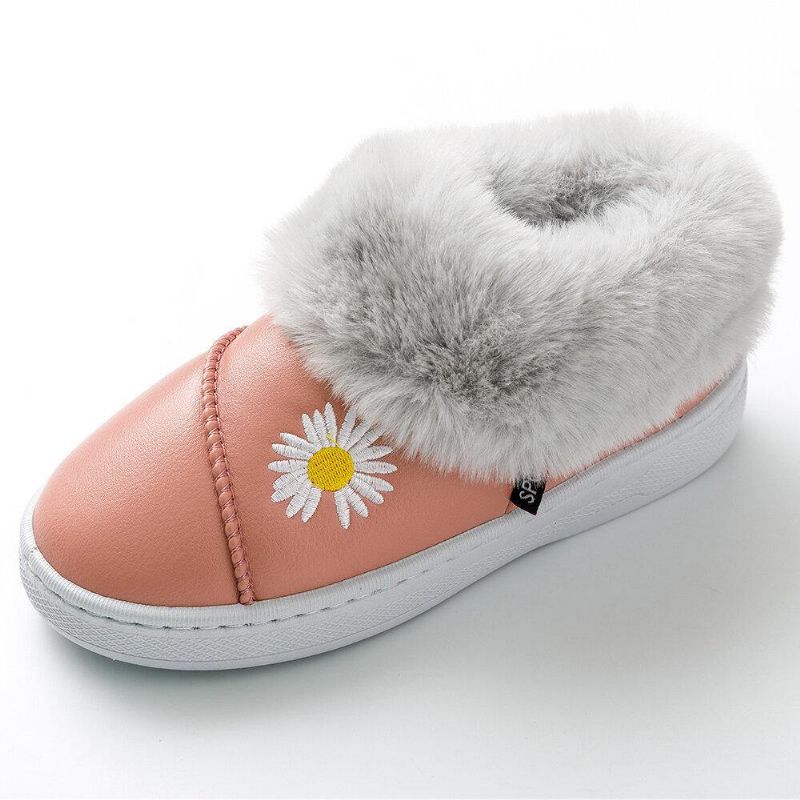 Pantoufles D'hiver Imperméables En Peluche Chaudes À Motif Marguerite Pour Femmes