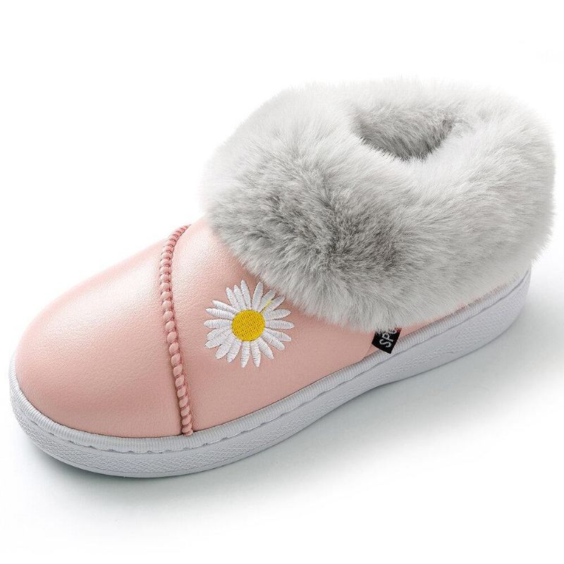 Pantoufles D'hiver Imperméables En Peluche Chaudes À Motif Marguerite Pour Femmes