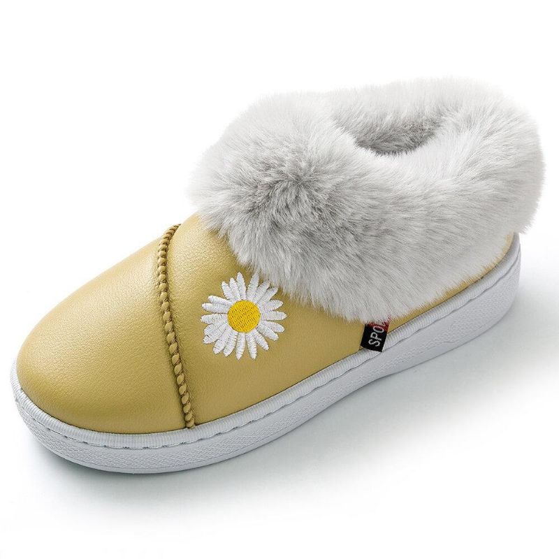 Pantoufles D'hiver Imperméables En Peluche Chaudes À Motif Marguerite Pour Femmes