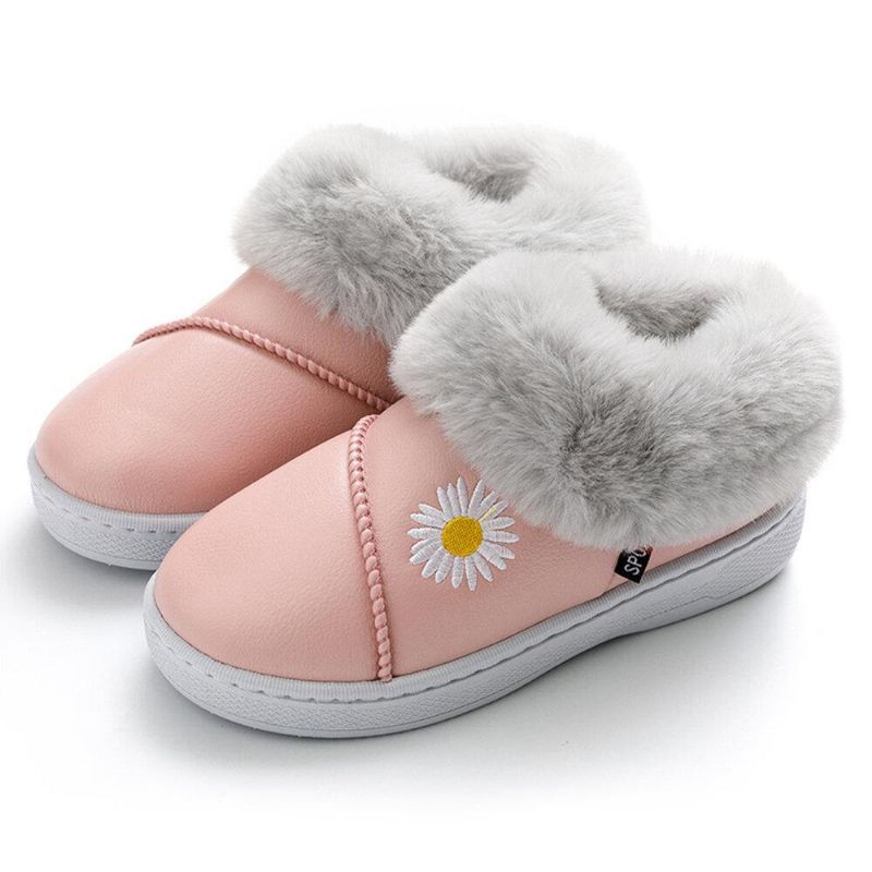 Pantoufles D'hiver Imperméables En Peluche Chaudes À Motif Marguerite Pour Femmes