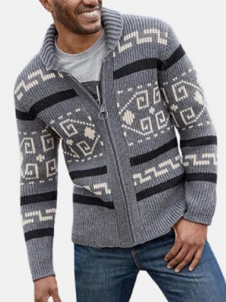 Cardigan À Manches Longues Pour Homme Avec Imprimé Ethnique Et Fermeture Éclair