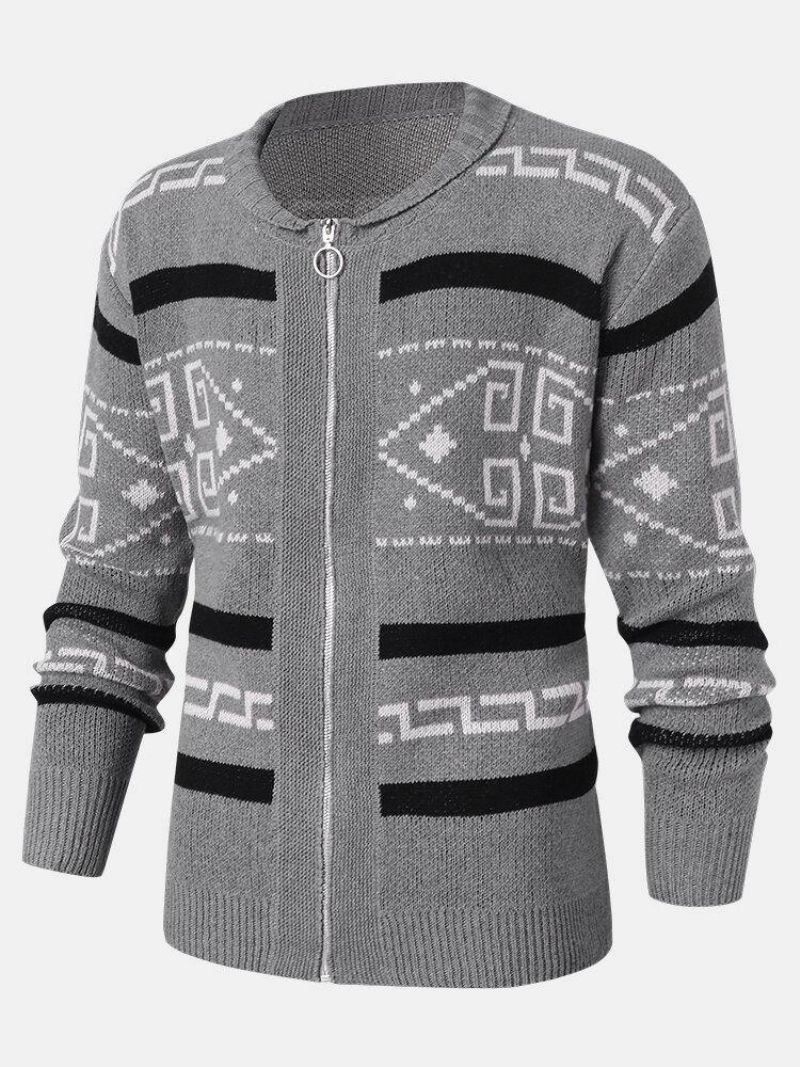 Cardigan À Manches Longues Pour Homme Avec Imprimé Ethnique Et Fermeture Éclair