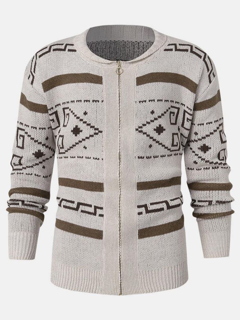 Cardigan À Manches Longues Pour Homme Avec Imprimé Ethnique Et Fermeture Éclair