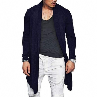 Cardigans Décontractés Printemps-automne Mi-longs De Couleur Unie Pour Hommes Avec Veste De Poche