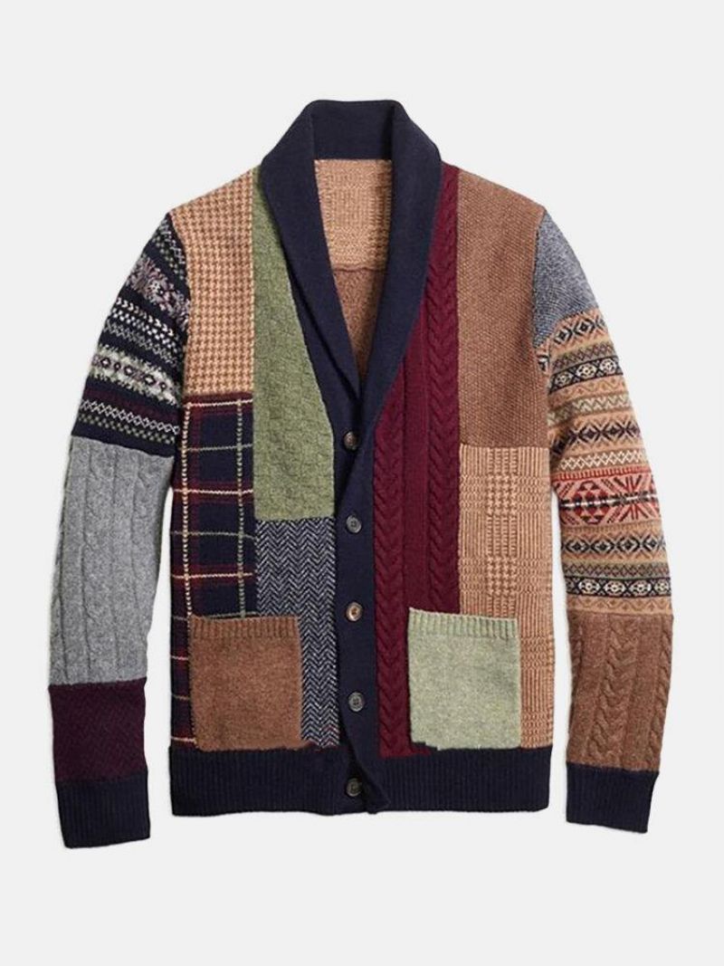 Cardigans En Tricot À Simple Boutonnage Pour Hommes Ethinc Style Graphics Avec Poche