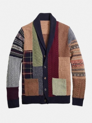 Cardigans En Tricot À Simple Boutonnage Pour Hommes Ethinc Style Graphics Avec Poche