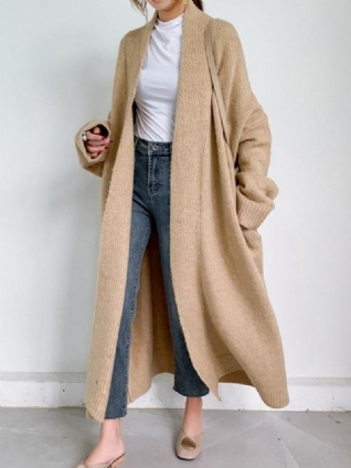 Col En V Uni Col En V Ample Manches Longues Pull Mi-long Manteau