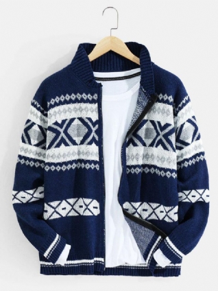 Tribal Pattern Knitted Baseball Collar Vintage Pull Cardigans Pour Hommes