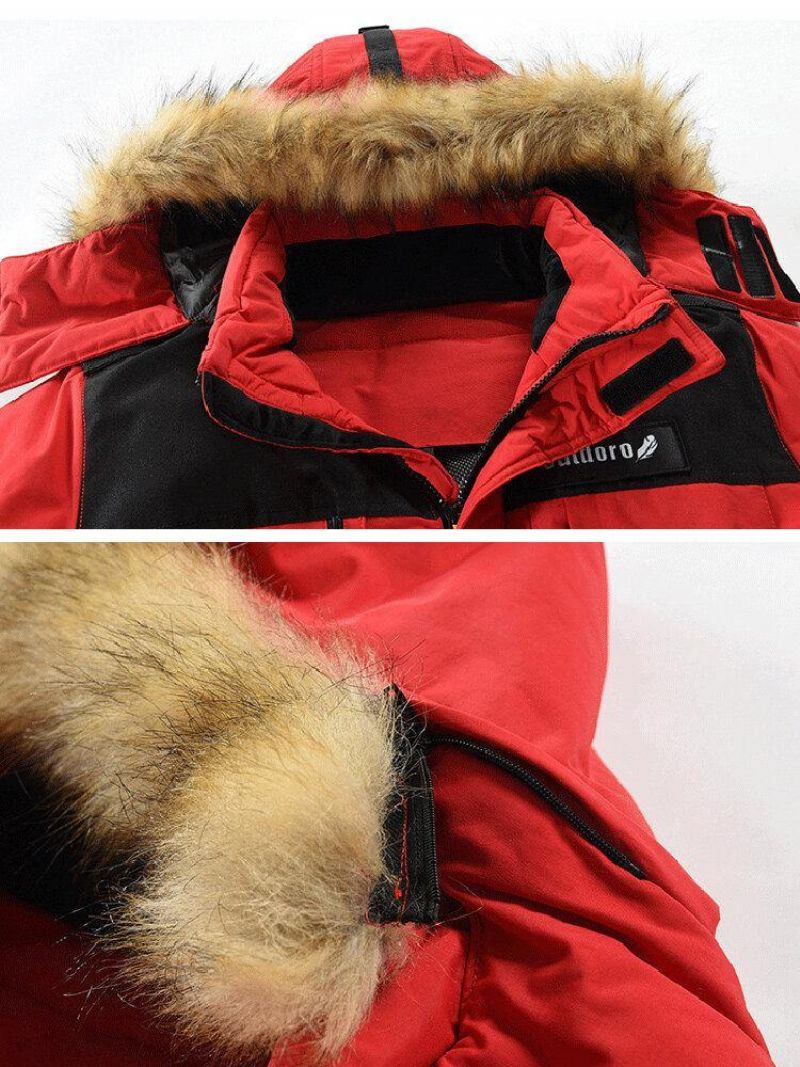 Manteau D'hiver Épais À Capuche En Fourrure À Plusieurs Poches Pour Hommes