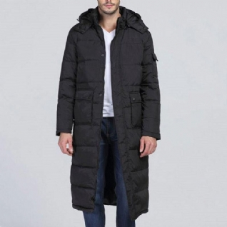 Parka D'hiver Pour Homme En Plein Air Coupe-vent Chaud Couleur Unie À Capuche Longue Veste Rembourrée