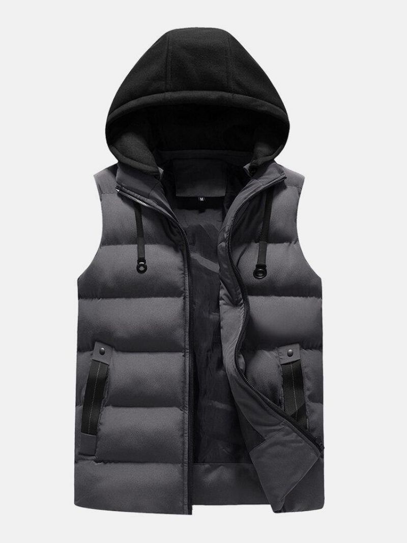 Veste Zippée À Capuche Pour Homme Avec Poche Latérale Coupe-vent Et Chaude Sans Manches