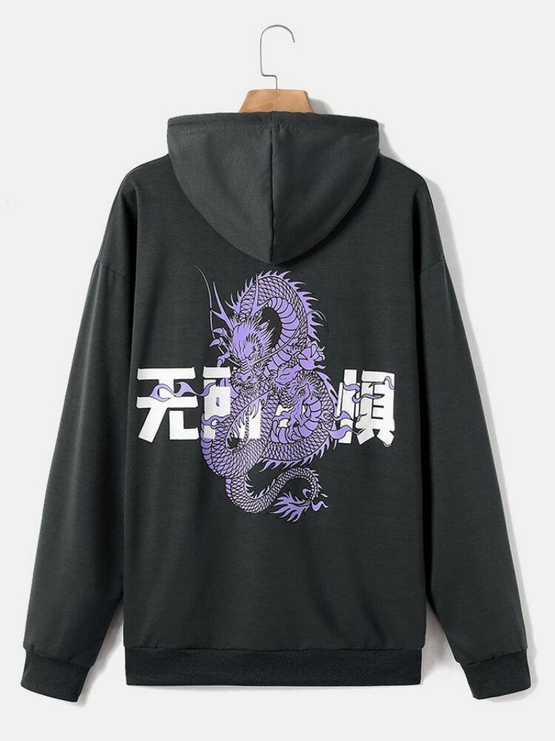 Sweat À Capuche Avec Cordon De Serrage 100 % Coton Imprimé Dragon Chinois Pour Homme