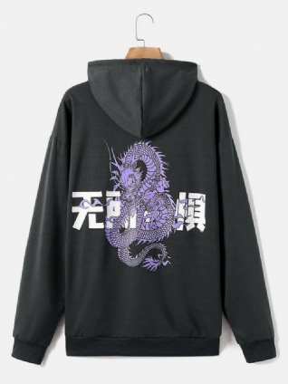 Sweat À Capuche Avec Cordon De Serrage 100 % Coton Imprimé Dragon Chinois Pour Homme