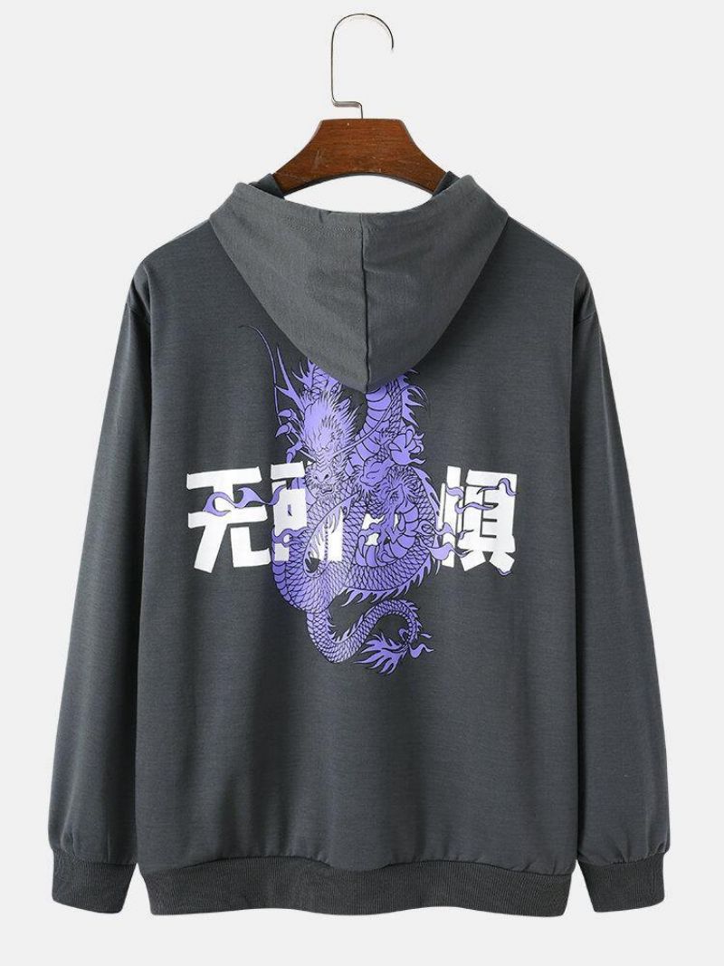 Sweat À Capuche Avec Cordon De Serrage 100 % Coton Imprimé Dragon Chinois Pour Homme