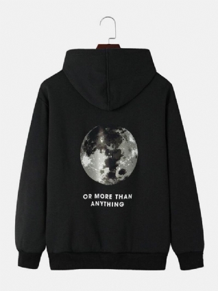 Sweat À Capuche En Coton Chaud Doublé De Peluche Avec Slogan Graphique Back Moon Pour Hommes