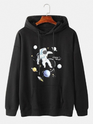 Sweat À Capuche En Coton Imprimé Planète Astronaute Pour Homme Avec Poche Kangourou