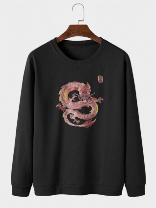 Sweat-shirt En Coton À Col Rond Avec Imprimé Graphique De Dragon Oriental Pour Hommes