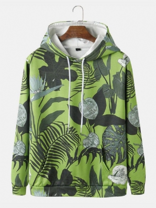 Sweats À Capuche Avec Cordon De Serrage Et Imprimé De Plantes Tropicales Pour Hommes Avec Poche Kangourou