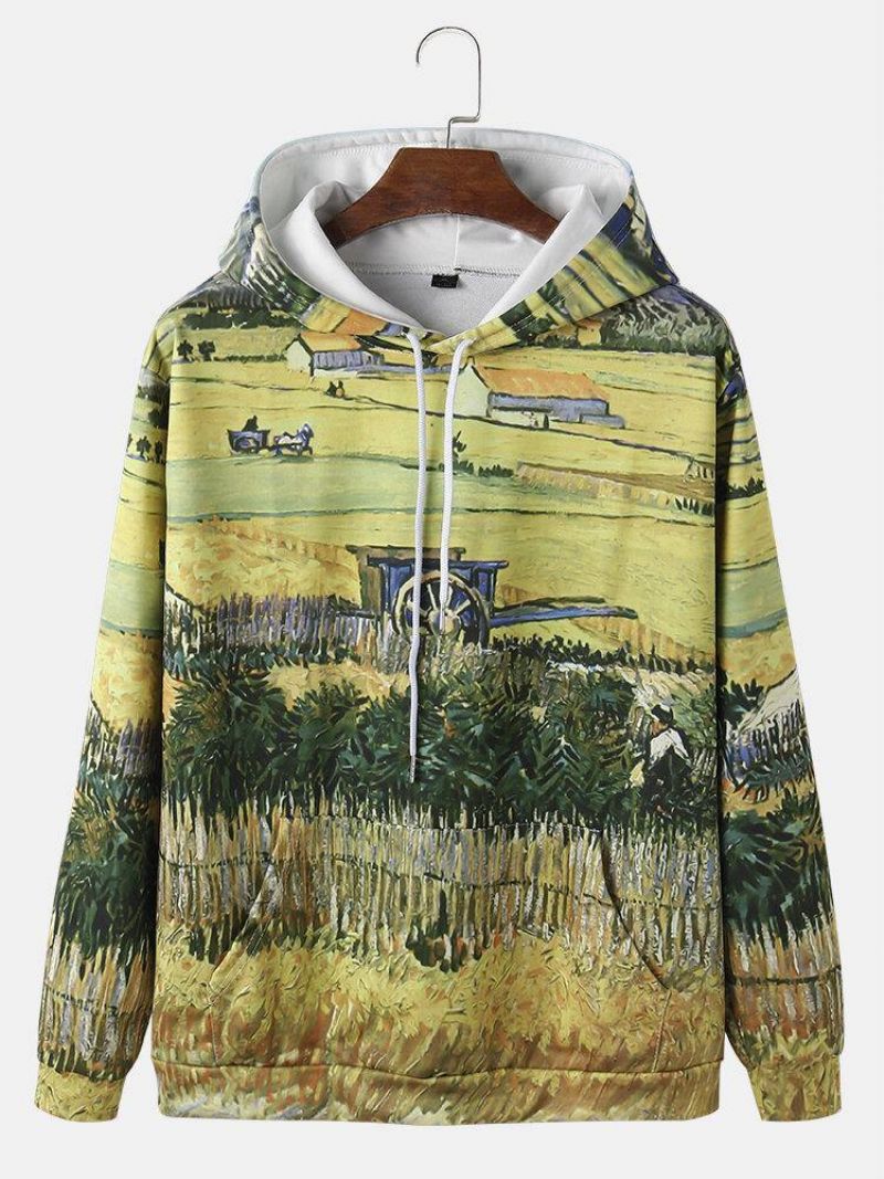 Sweats À Capuche Avec Cordon De Serrage Pour Impression De Peinture De Paysage Pour Hommes Avec Poche