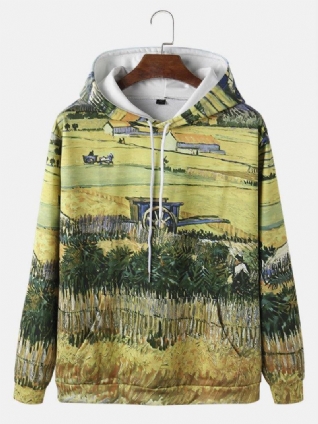 Sweats À Capuche Avec Cordon De Serrage Pour Impression De Peinture De Paysage Pour Hommes Avec Poche