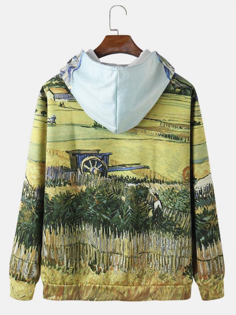 Sweats À Capuche Avec Cordon De Serrage Pour Impression De Peinture De Paysage Pour Hommes Avec Poche